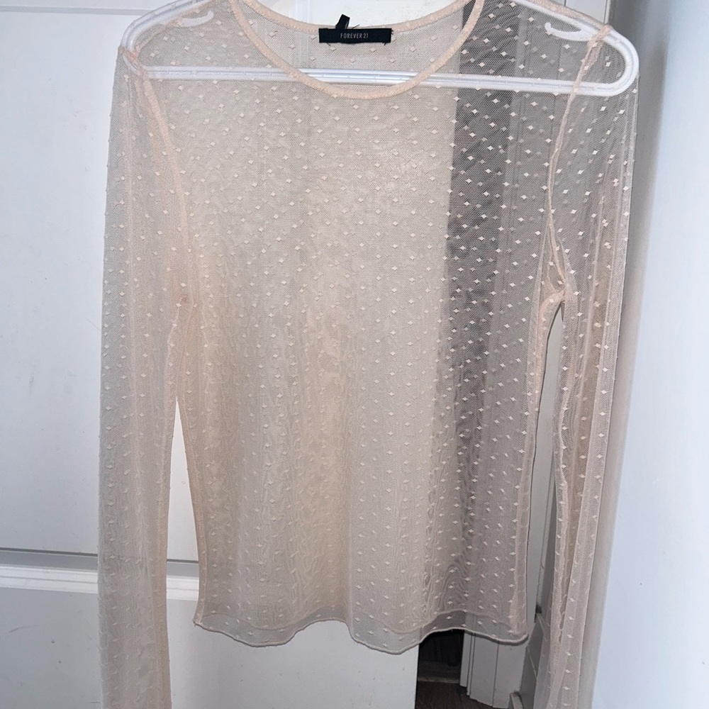 FOREVER 21
Pink overlay mesh long sleeve top with dot detailing